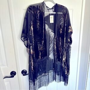 inc International Velvet Whimsigoth Peacock Fringe Coverup duster Shrug One Size